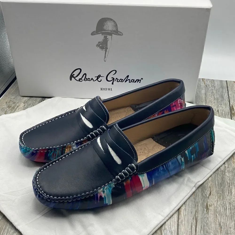 ROBERT GRAHAM Russell Leather Driver Loafer Shoe Hand Painted Size 9